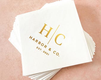New! Company Custom Logo Napkins || Gold Foil Corporate Branding, Party Decor