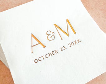 Personalized Gold Foil Wedding Cocktail Napkins || Initials, Bridal Shower, Rehearsal Dinner