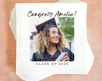 Graduation Photo Cocktail Napkins || Personalized Photo Napkins, Grad Party 2026 Supplies Decor
