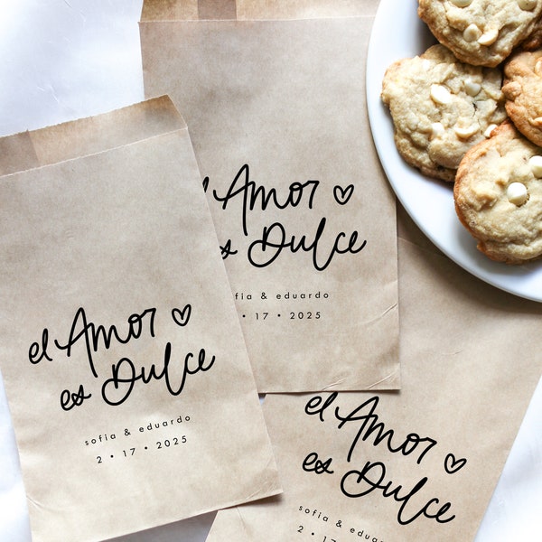 Sac cadeau El Amor es Dulce || Sac de cadeau de mariage, sac de cadeau, sac à biscuits, sacs pour beignets, sacs de bonbons de mariage, sacs de remerciements de mariage