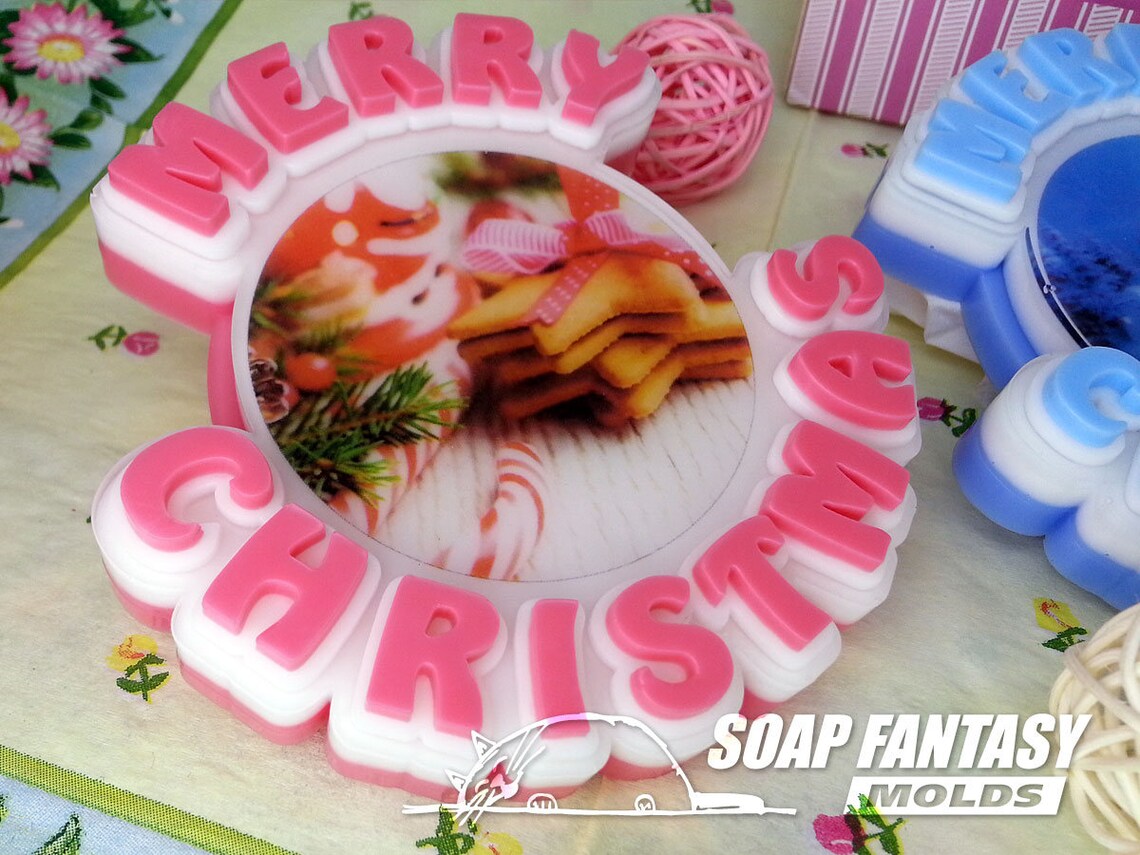Merry Christmas round silicone photo soap mold for making Etsy