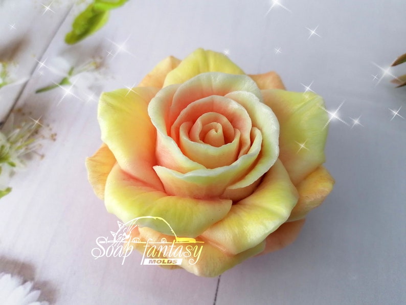 Big rose "Orange Queen" flower silicone soap mold (candle mold, resin mold) for soap making and candle making.