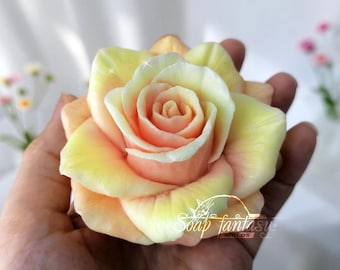 Molde de silicona grande con forma de rosa, molde 3D para jabón con forma de rosa, molde para velas, molde para cera floral, molde de silicona grande con forma de flor para hacer jabón "Reina Naranja"