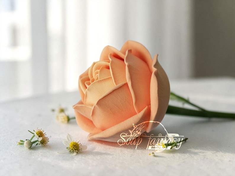 Stampo per sapone a forma di rosa – Stampo in silicone 3D a forma di fiore per sapone, candele, cera fusa, design floreale realistico – Rosa “Annette” immagine 5