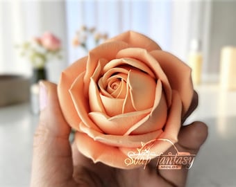 Stampo per sapone a forma di rosa – Stampo in silicone 3D a forma di fiore per sapone, candele, cera fusa, design floreale realistico – Rosa “Annette”