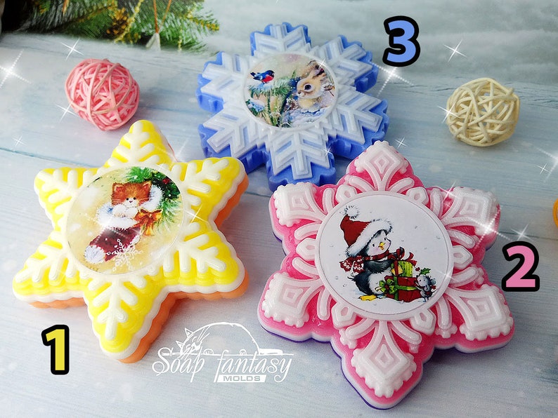 for soap making Snowflake with a sticker model #3 Maked from high quality silicone silicone soap mold
