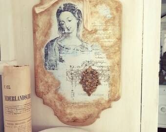 Decoratief bord op houten bord nostalgie vintage Brocante Voto Maria