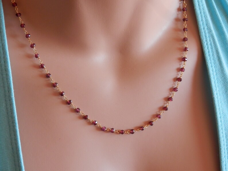 Garnet necklace personalized January birthstone necklace garnet rosary gold January necklace gold choker necklace genuine garnet red garnet