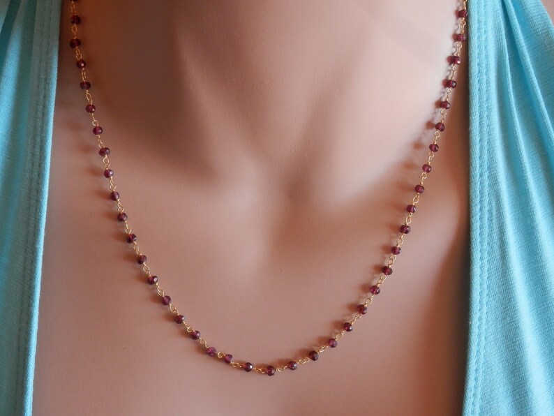 Garnet necklace personalized January birthstone necklace garnet rosary gold January necklace gold choker necklace genuine garnet red garnet