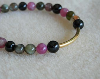 tourmaline bracelet bar bracelet October birthstone black tourmaline jewelry watermelon tourmaline bracelet birthday gift genuine tourmaline