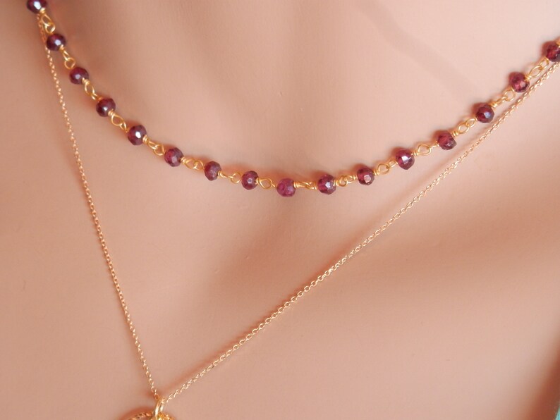 Garnet necklace personalized January birthstone necklace garnet rosary gold January necklace gold choker necklace genuine garnet red garnet