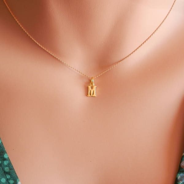 Gold Initial necklace, dainty letter choker