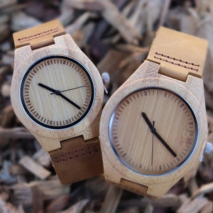 KOPPELS gegraveerd minimalistisch houten horloge met echt leer, herenhorloge, gegraveerd vaderdagcadeau, houten horloge DS51C