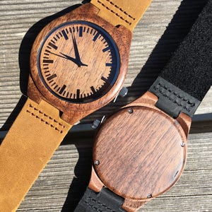 Engraved Leather Watch for Men, Wooden Watch, Husband Gift, Wood Watches for Men, 5th Anniversary Gifts for Men, Boyfriend Gift, Black Watch
