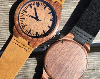 Engraved Leather Watch for Men, Wooden Watch, Husband Gift, Wood Watches for Men, 5th Anniversary Gifts for Men, Boyfriend Gift, Black Watch