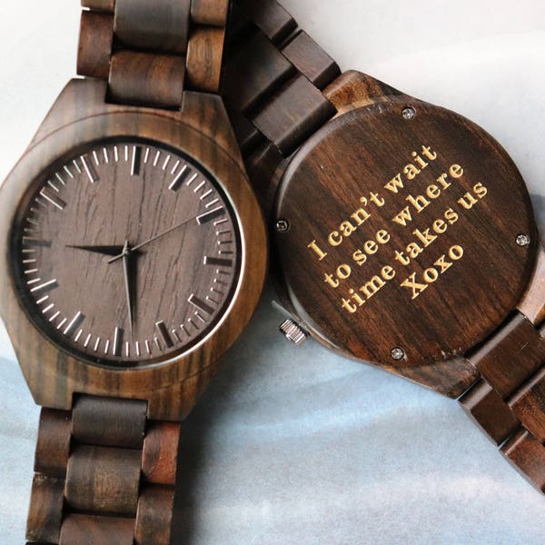 BIG SALE 50% OFF! Engraved Wood Watch, Wooden Watch for Men, Anniversary Gifts for Him, Husband Gift, Boyfriend Gift, Birthday Gifts for Him