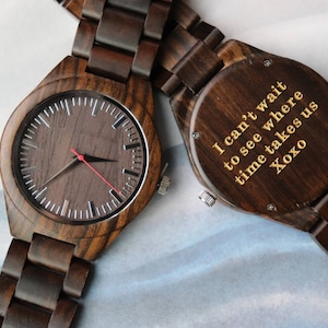 Personalized Engraved Wood Watch, Wooden Watch for Men, 5th Anniversary Gifts for Him, Husband Gift, Boyfriend Gift, Birthday Gifts for Him