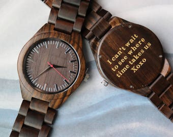 Personalized Engraved Wood Watch, Wooden Watch for Men, 5th Anniversary Gifts for Him, Husband Gift, Boyfriend Gift, Birthday Gifts for Him