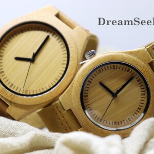 COUPLES Engraved Minimalist Wooden Watch with Genuine Leather, Mens watch, engraved fathers day gift, Thanks giving sale!