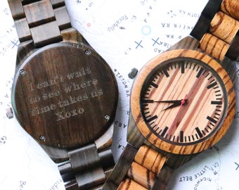 Engraved wooden watch for him, Personalized for him, Husband gift, Groomsmen gift, Father gift chrismas,Wooden watch for men,Zebra + Ebony