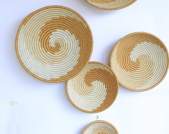 Handwoven African Basket - Soft Beige and White, Minimalist Wall Art & Boho Table Decor. Umuraba
