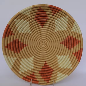 Woven Basket, 16&quot; Rwanda Basket,Bwiza African Basket, White and Tan