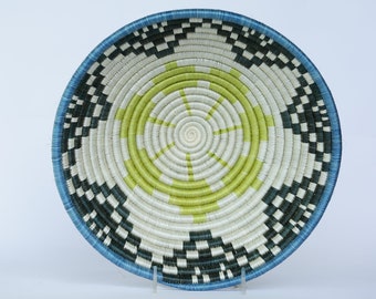 Adzo African Wall Basket, Rwanda baskets, African Woven basket,  White and Yellow