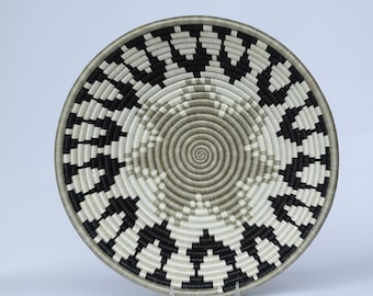 Meco African Wall Basket, Rwanda baskets, African Woven basket,  Black, Grey and White