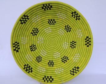 African basket, 16" Rwanda Basket,  Yola Wall baskets, Woven Bowl. Yellow, Black and white