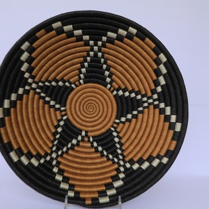 Neema African Wall Basket, Rwanda baskets, African Woven basket,  Brown, Black and White