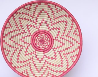 Susuruka 16" Wall decor. African Basket, Rwanda Basket, Cream and Pink