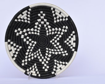 letoh Medium African Basket, 10 Inches Rwanda Basket, White and black