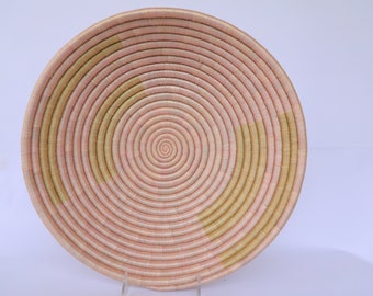 Koraho African Basket, Wall Decor. Rwanda Basket, Tan and Pink