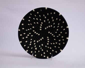 Khiry Medium African Basket, 10 Inches Rwanda Basket, Black and White