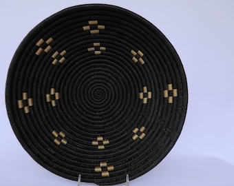 Hereze African Baskets, Rwanda baskets, Woven baskets 14". Black and Tan