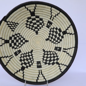 Yeye 16&quot; Wall decor. African Woven basket, Rwanda basket. Wall basket.  Black and White