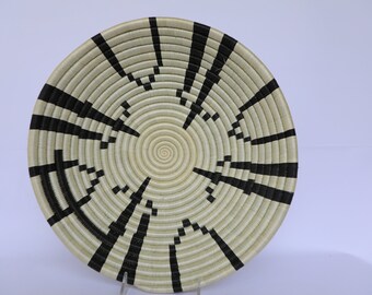 Kafeke 14" Wall decor. African Woven basket, Rwanda basket. Wall basket.  Black and White