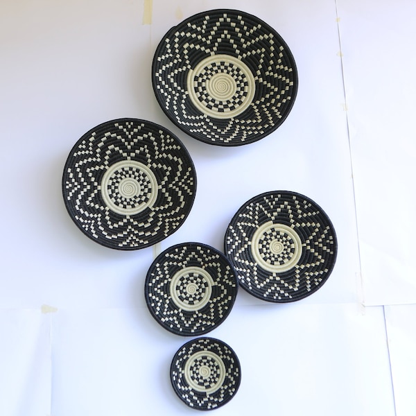 Kabale African Wall Basket, Rwanda baskets, African Woven basket,  Black and White