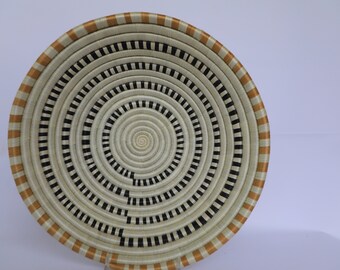 African Baskets, Rwanda baskets, Woven baskets 14". Brown, Black and white