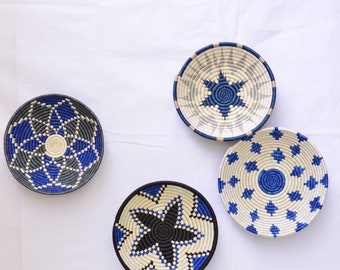 Handmade Rwandan Basket Wall Decor Set of 4 - African Woven Baskets for Boho Home Decoration"