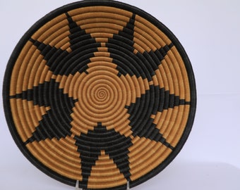 Igisiga African Baskets, Rwanda baskets, Woven baskets 14". Black and Tan