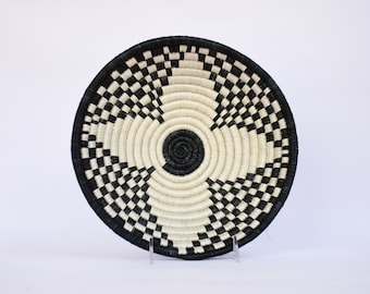 Okapi Medium African Basket, 10 Inches Rwanda Basket, Black and White