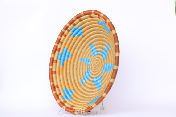 Orange Tan and Grey 12  Wall basket Sebo Large African Basket Decor Rwanda Basket