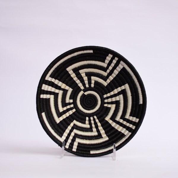 Jelani Small African Basket, 8" Rwanda Basket, Black and White