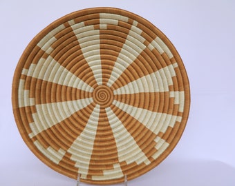 Raba African Baskets, Rwanda baskets, Woven baskets 14". Brown and white