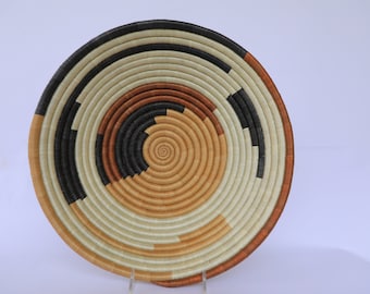 Wabo African Baskets, Rwanda baskets, Woven baskets 14". Brown and white