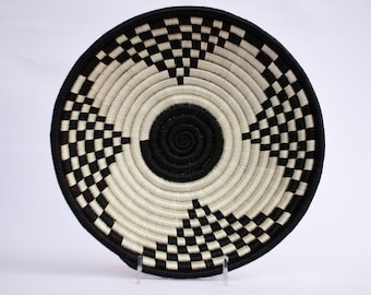 Okapi Large African Wall Basket, 12" African Woven basket, Rwanda Baskets. Black and White