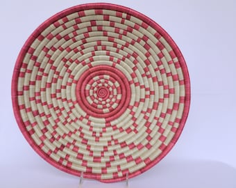 Susuruka African Basket, Rwanda Basket,Wall decor Cream and Pink