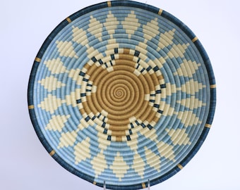 Mapambo African Wall Basket, Rwanda baskets, African Woven basket,  Sky blue, blue and brown