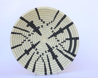 Kafeke Medium African Basket, 10 Inches Rwanda Basket, Black and White